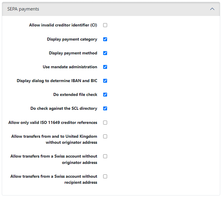 User preferences for SEPA payments