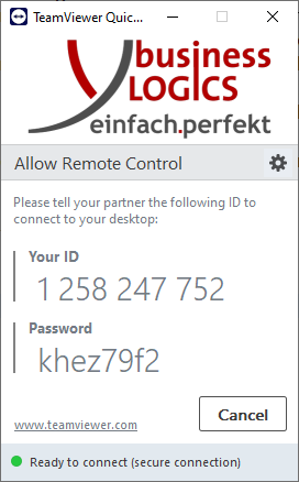 Starting remote support with TeamViewer from Business Logics