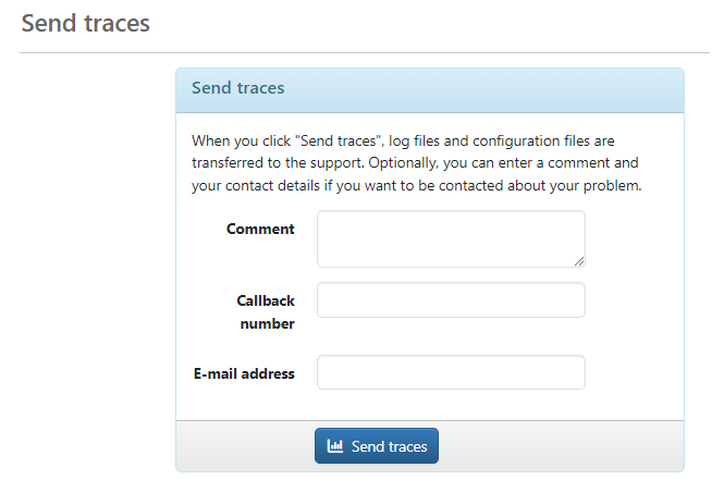 Form for sending traces