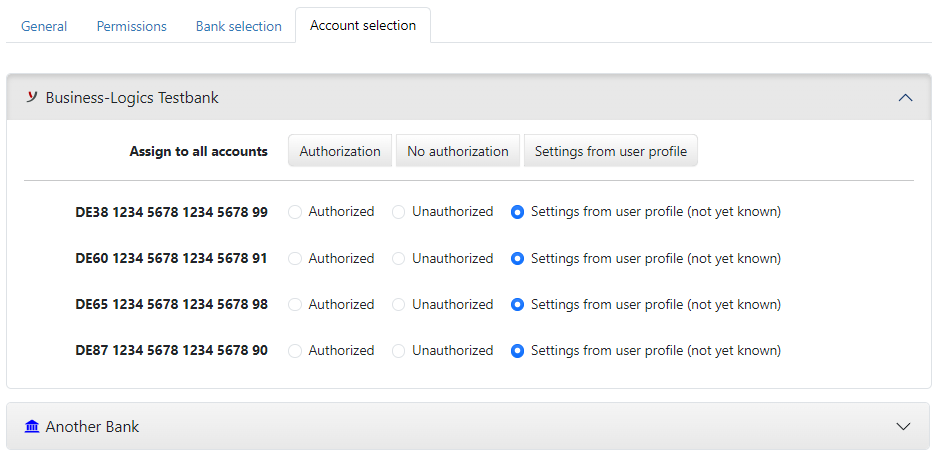 Setting the permission for accounts
