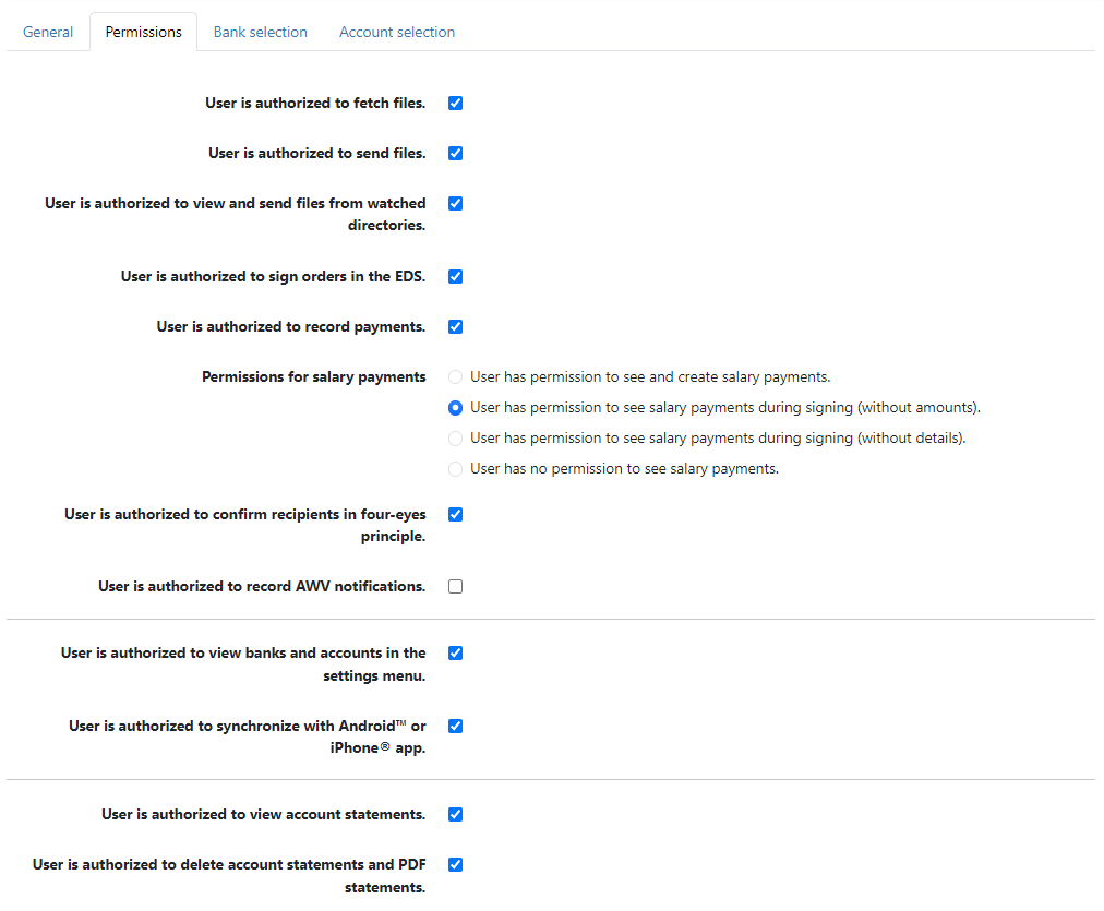 Setting the permissions for a user