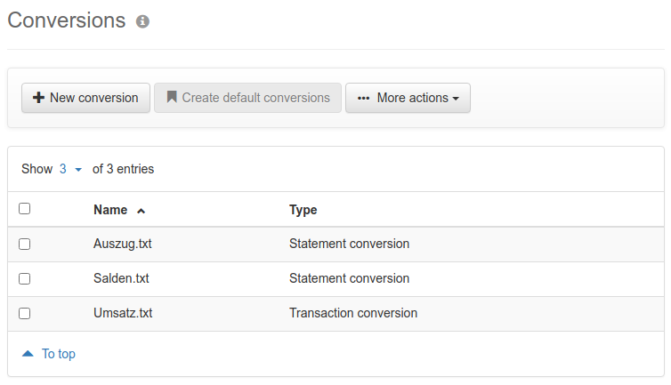 Overview of the conversions