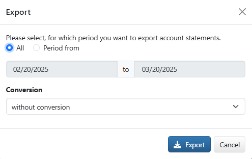 Exporting extracts with the drop-down list *Conversion*